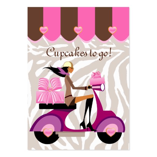 Bakery Business Card Scooter Girl Pink Boxes Zebra