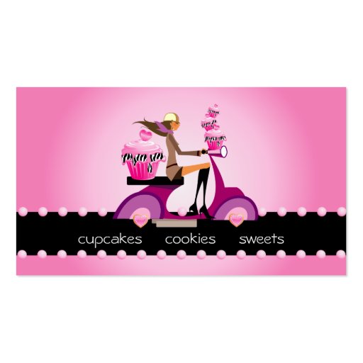 Bakery Business Card Zebra Cupcake Scooter (front side)