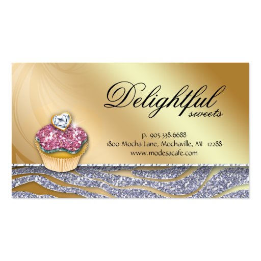 Bakery Business Card Zebra Cupcake Sparkle Silver (back side)