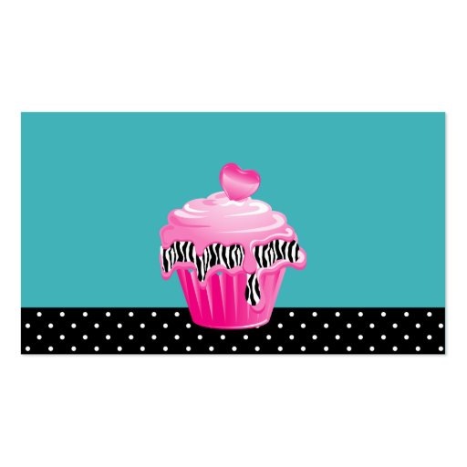 Bakery Business Card Zebra Dots Blue Pink Cupcake (back side)