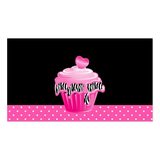 Bakery Business Card Zebra Dots Pink Cupcake Heart (back side)