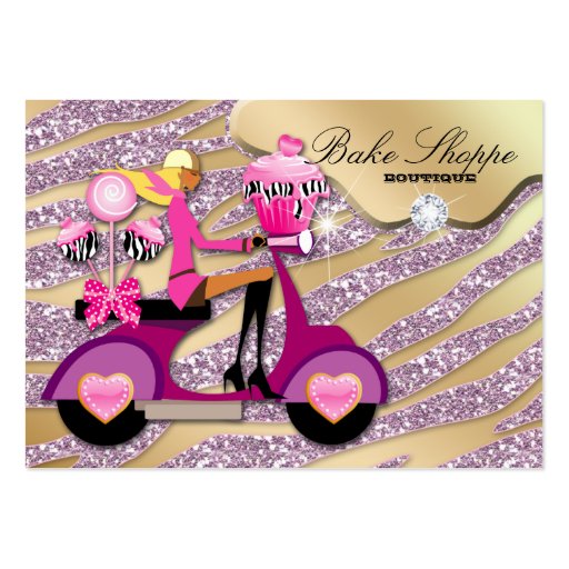 Bakery Business Card Zebra Pink Cake Pops Cupcake (front side)