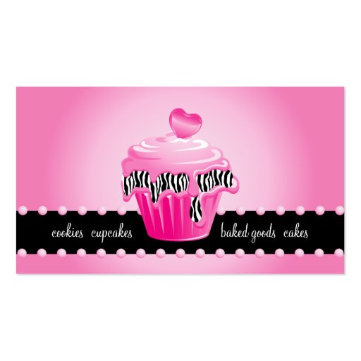 Bakery Business Card Zebra Pink Cupcake Heart (front side)