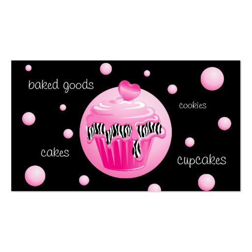 Bakery Business Card Zebra Pink Cupcake Heart Dots (back side)