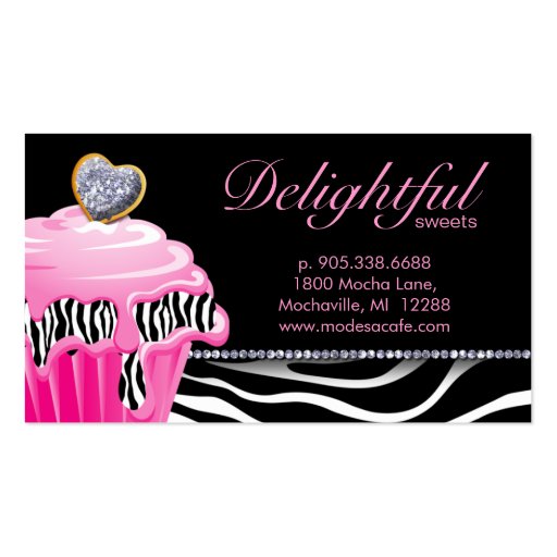 Bakery Business Card Zebra Pink Cupcake Silver (back side)