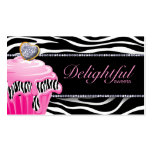 Bakery Business Card Zebra Pink Cupcake Silver