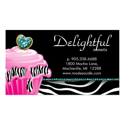 Bakery Business Card Zebra Pink Cupcake Teal (back side)