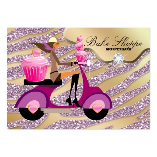Bakery Business Card Zebra Pink Gold Sparkle (front side)