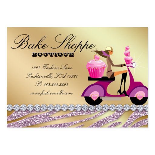 Bakery Business Card Zebra Pink Gold Sparkle (back side)