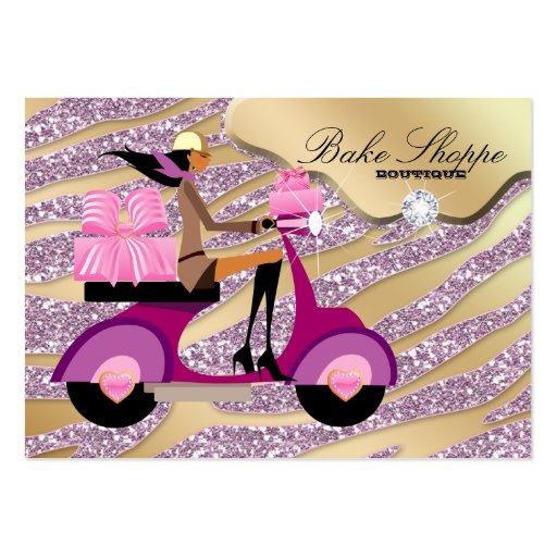 Bakery Business Card Zebra Pink Gold Sparkle Boxes (front side)