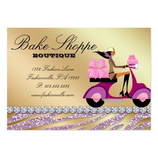 Bakery Business Card Zebra Pink Gold Sparkle Boxes (back side)