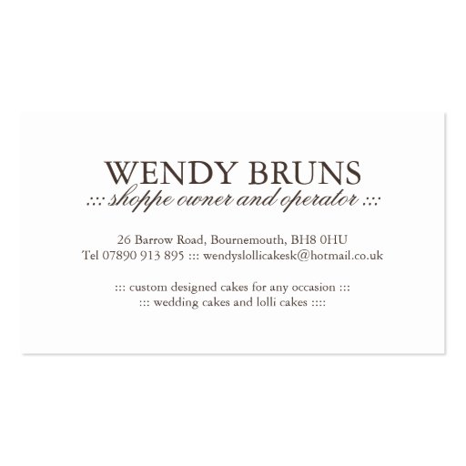 Bakery Business Cards (back side)