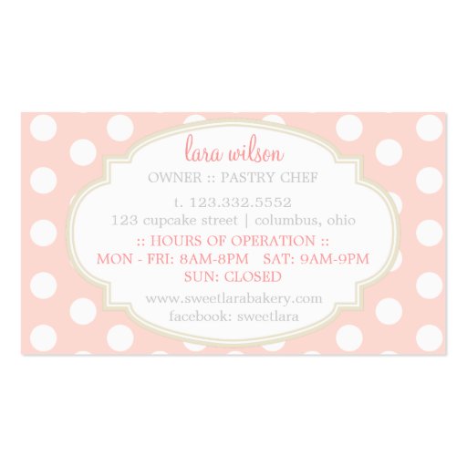 Bakery Cafe Retro Sweet Cupcakes Cute Boutique Business Cards (back side)