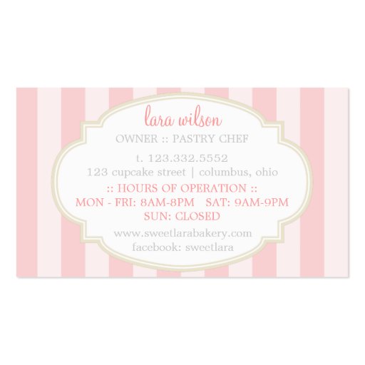 Bakery Cafe Retro Sweet Cupcakes Cute Boutique Business Card Template (back side)