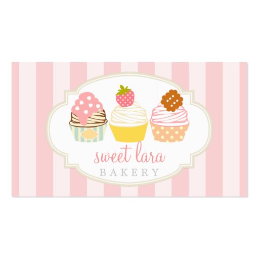 Bakery Cafe Retro Sweet Cupcakes Cute Boutique Business Card Template (front side)