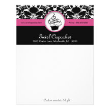 Bakery Cupcake Letterhead Pink Floral Damask