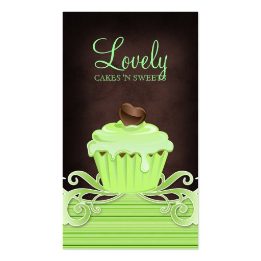 Bakery cupcake mint swirls chocolate brown business cards (front side)