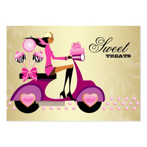 Bakery Gift Box Scooter Girl Pink Gold Cake Pops B Business Cards