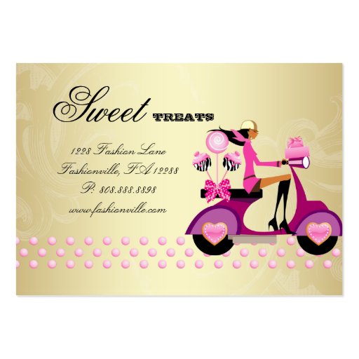 Bakery Gift Box Scooter Girl Pink Gold Cake Pops B Business Cards (back side)