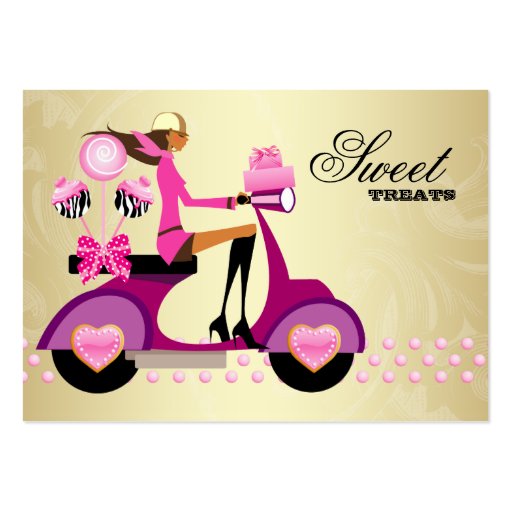 Bakery Gift Box Scooter Girl Pink Gold Cake Pops C Business Card Templates (front side)