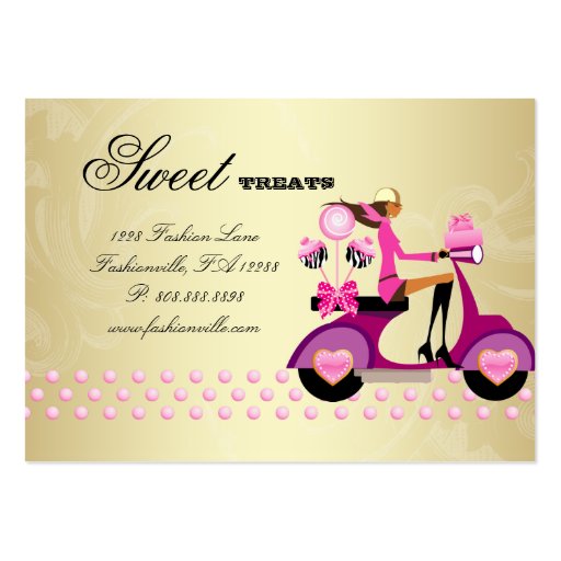 Bakery Gift Box Scooter Girl Pink Gold Cake Pops C Business Card Templates (back side)