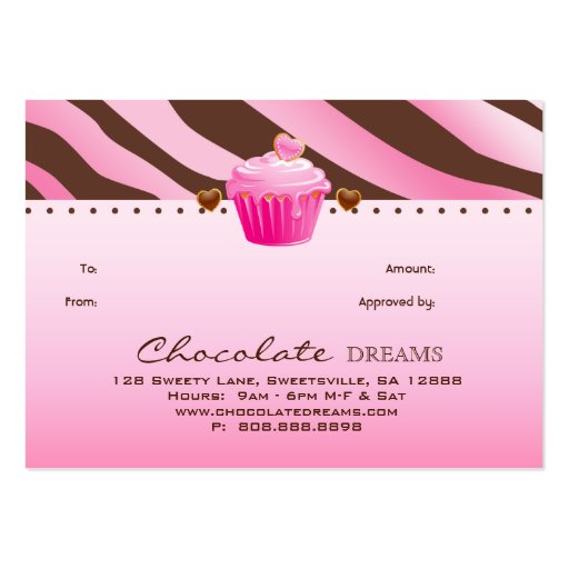 Bakery Gift Certificate Chocolate Cupcake Business Card (back side)
