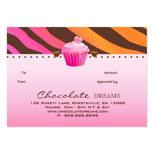 Bakery Gift Certificate Chocolate Cupcake Pink Org Business Card Templates (back side)