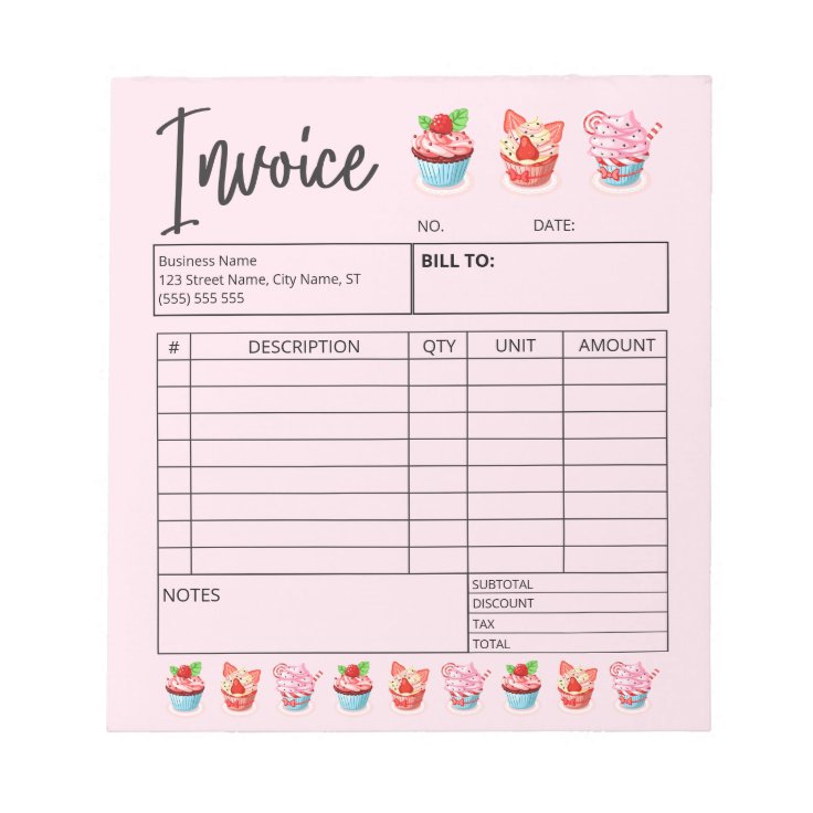 Bakery Invoice Sales Form Receipt Pastry Cupcake Notepad Zazzle