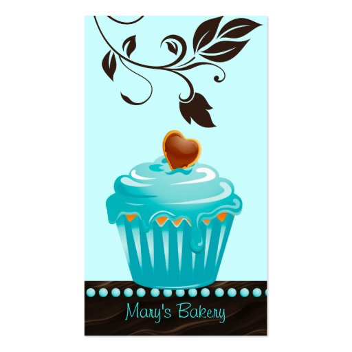 Bakery leaf cupcake blue chocolate brown business cards