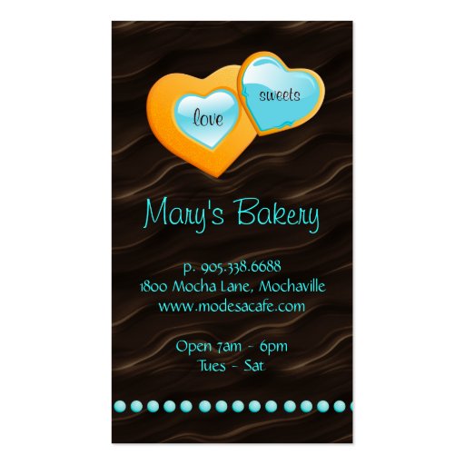 Bakery leaf cupcake blue chocolate brown business cards (back side)