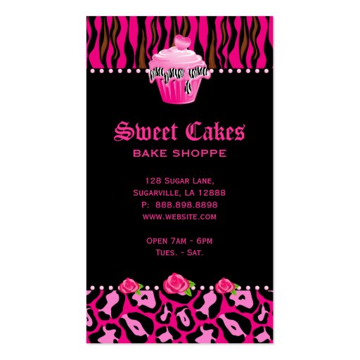 Bakery Leopard Rose Pink Cupcake Heart Icing Dots Business Cards (back side)