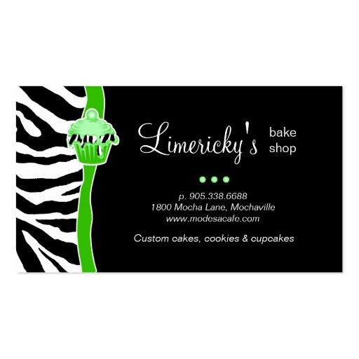 Bakery Lime Cupcake Zebra Animal Print Business Card Template (back side)