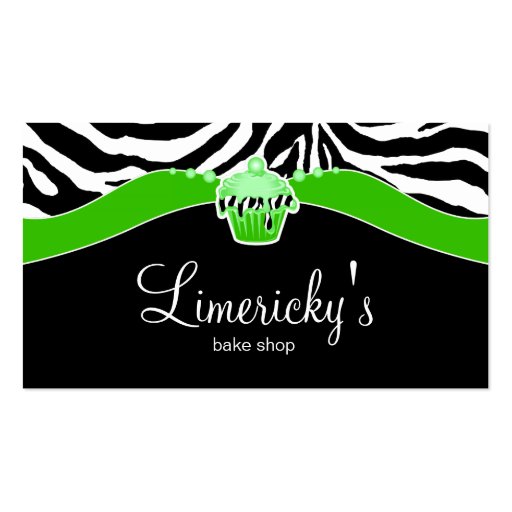 Bakery Lime Cupcake Zebra Animal Print Business Card Template