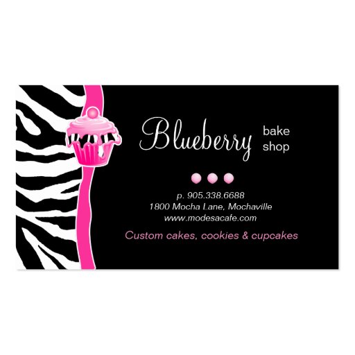 Bakery Pink Cupcake Zebra Animal Print Business Card (back side)