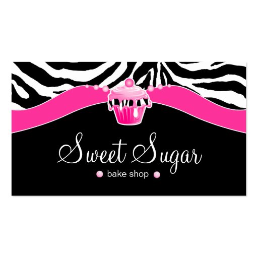 Bakery Pink Cupcake Zebra Animal Print Business Card (front side)