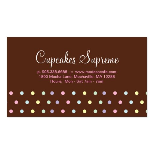 Bakery Polka Dots Chocolate Pink Floral Business Card Templates (back side)