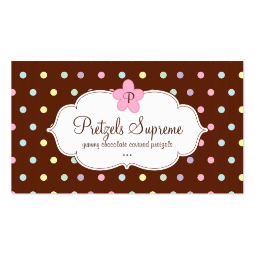 Bakery Polka Dots Chocolate Pink Floral Business Card Templates (front side)