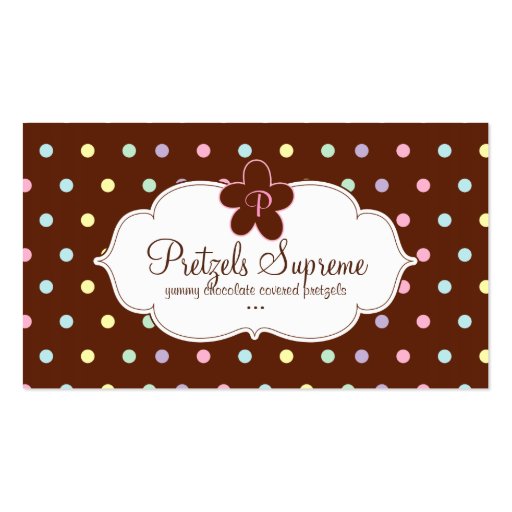 Bakery Polka Dots Chocolate Pink Floral Business Cards (front side)