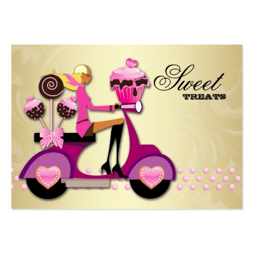 Bakery Scooter Girl Pink Chocolate Cake Pops Business Card Template (front side)