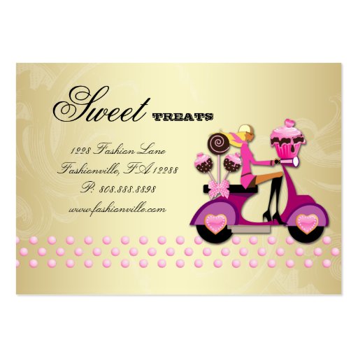 Bakery Scooter Girl Pink Chocolate Cake Pops Business Card Template (back side)