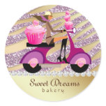 Bakery Sticker Sparkle Zebra Scooter Girl Pink