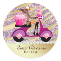 Bakery Sticker Sparkle Zebra Scooter Girl Pink