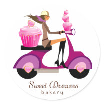 Bakery Stickers Pink Cupcake Scooter Girl