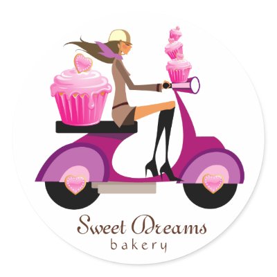 Bakery Stickers Pink Cupcake Scooter Girl by BestCards