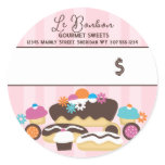 Bakery sweets cake cupcakes eclairs gift tag st... round sticker