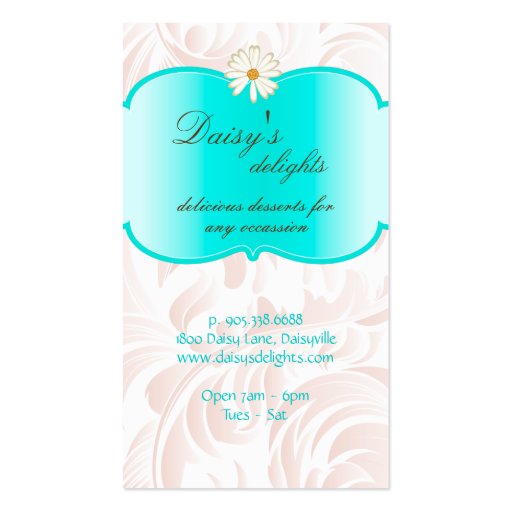 Bakery Wedding Cake Pastry Chef Blue Floral Daisy Business Card Templates (back side)