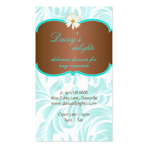 Bakery Wedding Cake Pastry Chef Chocolate Daisy Business Card Template (back side)