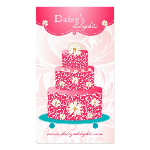 Bakery Wedding Cake Pastry Chef Pink Floral Daisy Business Card Template