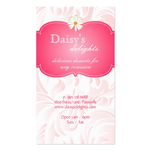 Bakery Wedding Cake Pastry Chef Pink Floral Daisy Business Card Template (back side)