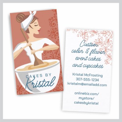 Bakery woman baking mixing bowl business cards by chefcateringbizcards